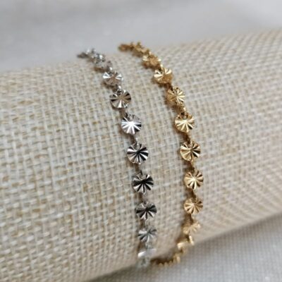 Bracelet pastilles (4mm) ciselées en acier inoxydable doré ou argenté