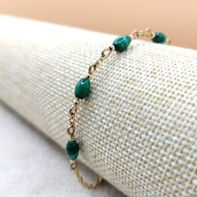 Bracelet perle olive en pierre malachite