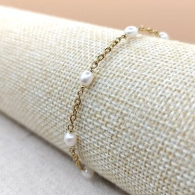 Bracelet perle eau douce acier inoxydable doré