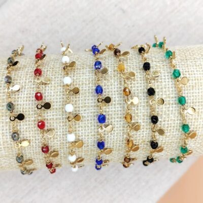 Bracelet perles et pampilles acier inoxydable doré