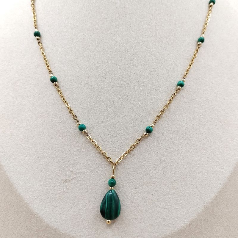 Collier pendentif perles malachite